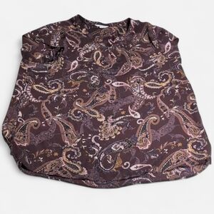 R Essentials Women's Paisley Vintage Inspired Purple and Brown Blouse XXL